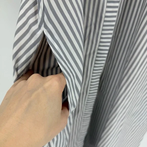 BURU Puff Sleeve Day Gown Striped Poplin Midi Dress Womens Large Elegant Preppy - Picture 4 of 5